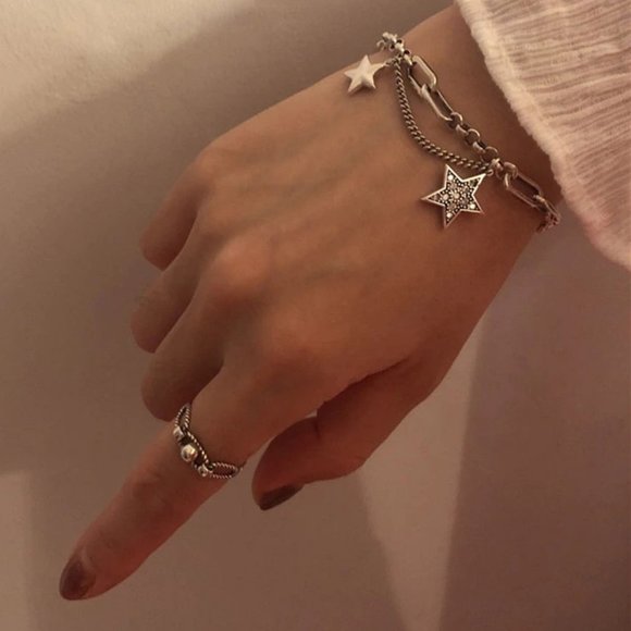 *925 Sterling Silver Diamond Star Link Bracelet - Picture 5 of 12